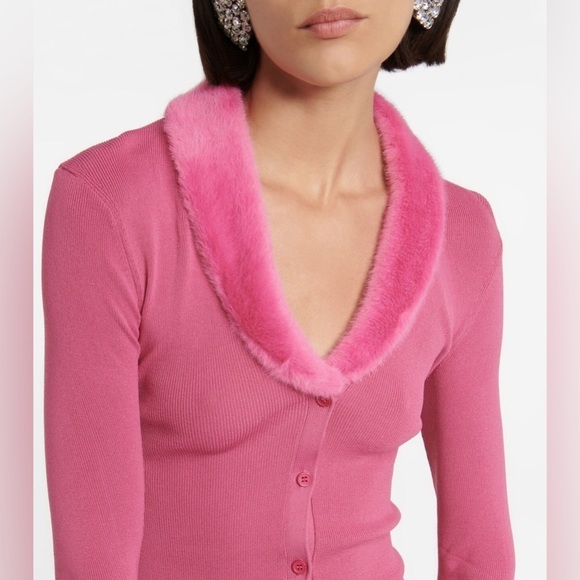 New! STAUD 💗 Celina Faux Fur Collar Rib Knit Top In Lollipop 💗 XS! SALE! - Picture 7 of 14